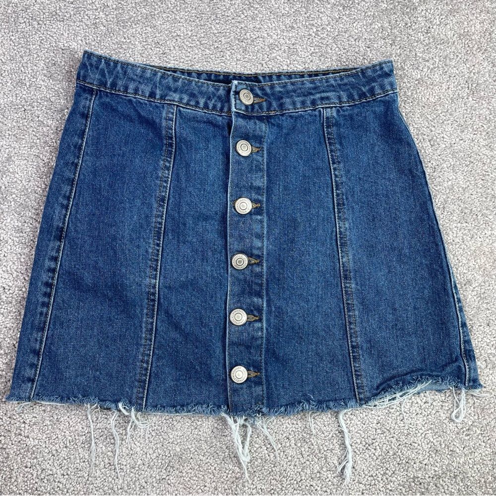 Aeropostale Denim Button-Up Mini Skirt Women's 4 Blue High Rise Dark Wash